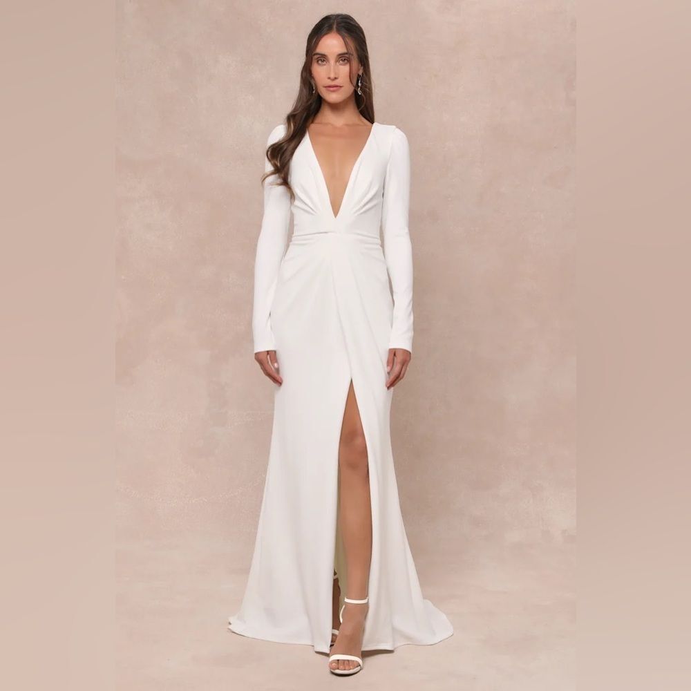 Lulus Stunning Romance White Long Sleeve Mermaid Maxi Dress